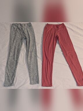 Lularoe Leggings Tween Heathered Solid Pink & Gray Girls Tween Lot Of 2